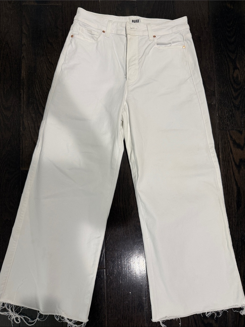 PAIGE Off-White Wide-Leg Jeans with Raw Hem